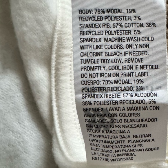 French Terry Cardigan Cream Sz XS - Picture 14 of 15